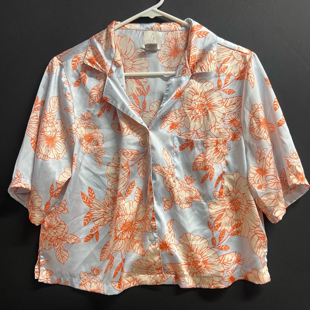 Joie top Satin Pajamas Sz m Blue Orange Floral Pockets